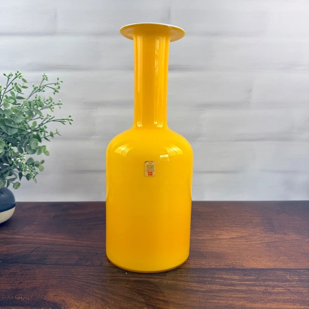 Holmegaard Otto Brauer Gulvvase Yellow Cased Glass Vase Denmark MCM 12 Inch